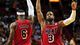 Game 6: Feb. 12 vs. Portland Trail Blazers. LeBron James, Dwyane Wade and Chris Bosh (not pictured) combined for 86 points, 26 rebounds and 16 assists as James set an NBA record with six consecutive 30-point games with 60% shooting. Score: 117-104.