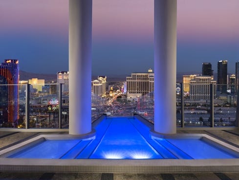 Soak up the scene with friends in the 12-person Jacuzzi pool in The Palms Casino Resort's Sky Villa.