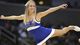 A Saint Louis Billikens cheerleader performs during a second-round match-up with the New Mexico State Aggies at HP Pavilion. Saint Louis defeated New Mexico State 64-44.