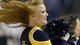A Marquette Golden Eagles cheerleader performs in the first half of the second-round game against the Davidson Wildcats at Rupp Arena.
