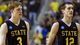 Second round: South Dakota State guards Nate Wolters (3) and Brayden Carlson (12) leave the floor following the Jackrabbits' 71-56 loss to fourth-seeded Michigan in Auburn Hills, Mich.