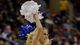 A Creighton Bluejays cheerleader performs on the court while the Bluejays take on the Cincinnati Bearcats in a second-round match-up at Wells Fargo Center in Philadelphia, Pennsylvania.