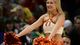 An Oklahoma State Cowboys cheerleader performs during a second-round game against the Oregon Ducks at HP Pavilion. Oregon defeated Oklahoma State 68-55.