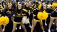 La Salle Explorers cheerleaders perform before the first half of the semifinals of the West regional of the 2013 NCAA tournament against the Wichita State Shockers at the Staples.