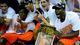 Syracuse players celebrate after beating Marquette 55-39 in the East Regional final in Washington to earn the program's first Final Four berth since 2003.