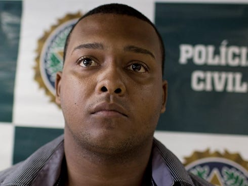 Suspect Carlos Armando Costa dos Santos  at Special Police Unit for Tourism Support after being arrested for allegedly attacking tourists in Rio de Janeiro, Brazil, April 2, 2013.