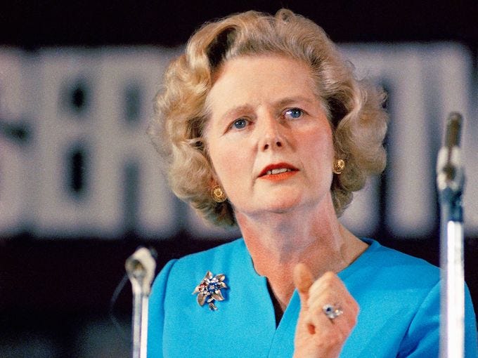 Margaret Thatcher, leading conservative who won the first ballot for leadership which resulted in Prime Minister Edward Heath's resignation, speaks on Feb. 10, 1975, in London. Thatcher, 87, Britain's first female prime minister, died on April 8 from a stroke.