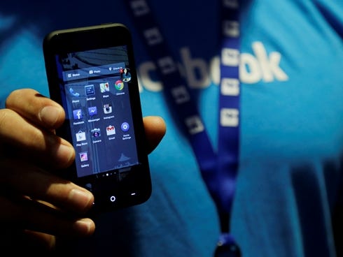 An HTC First phone with the new Facebook interface.