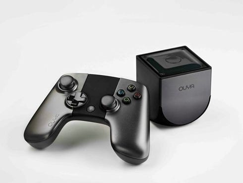 The Ouya video game console, scheduled to arrive in stores June 25.