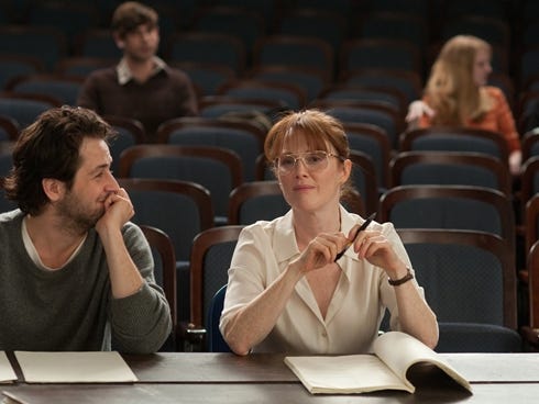 Michael Angarano and Julianne Moore appear in a scene from the motion picture 'The English Teacher.'