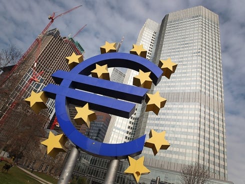 A giant Euro sign in front of European Central Bank headquarters in Frankfurt.