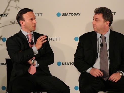 Russ Koesterich, global chief investment strategist with BlackRock, left, and Jonathan Golub, chief U.S. equity strategist for UBS.