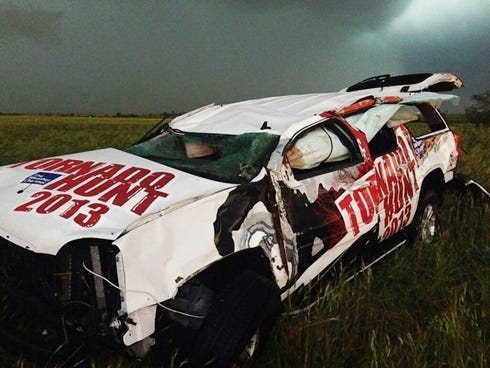 A Weather Channel truck was damaged in tornado in El Reno, Okla.