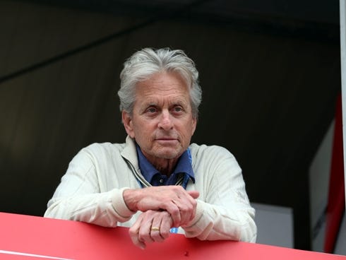 Michael Douglas spends time at the Monaco racetrack on May 25.