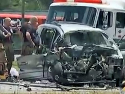 The crash scene Friday south of Atlanta in which the SUV driven by former NBA star Mookie Blaylock jumped a median and into a van, killing the woman passenger.