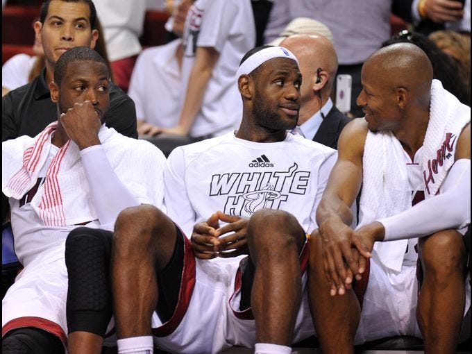 The Heat were built around Dwyane Wade, left, and LeBron James, center, with supporting pieces such as Ray Allen brought into the fold. Here's how they were pieced together.