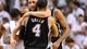 Game 1 in Miami: Spurs 92, Heat 88 -- San Antonio Spurs shooting guard Manu Ginobili hugs shooting guard Danny Green after defeating the Miami Heat.