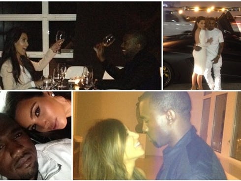 Kim Kardashian created this photo collage to commemorate beau Kanye West's 36th birthday.