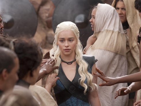Emilia Clarke is shown here as Daenerys Targaryen in the Season 3 finale of 'Game of Thrones.'