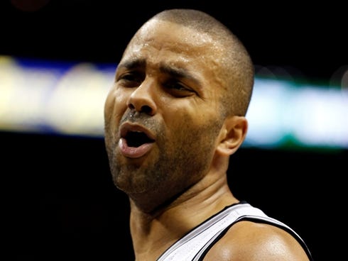 Spurs guard Tony Parker disputes a call during Game 4 of the NBA Finals on Thursday.