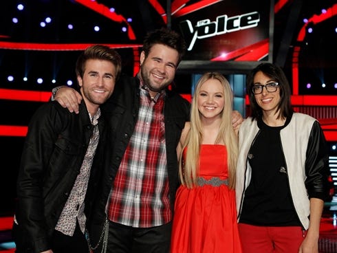 Colton Swon and Zach Swon of The Swon Bros, Danielle Bradbery and Michelle Chamuel are the three competing in the finale of NBC's 'The Voice.'