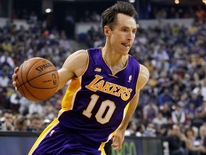 Steve Nash, Los Angeles Lakers: 39 years old, 17 seasons of experience, Victoria, B.C.,14.4 points and 8.5 assists a game.