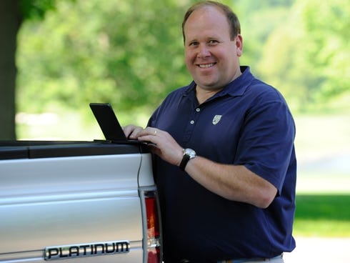 Richard LaBar, owner of LaBar Golf Renovations in Bernardsville, N.J., travels with his iPad mini and uses a keyboard.