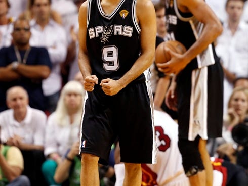 Spurs guard Tony Parker shows his frustration during Game 6 of the NBA Finals.