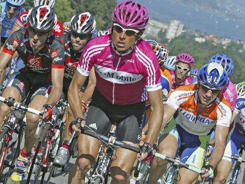 Jan Ullrich rides at the head of the peleton during the Tour de Suisse in 2006.