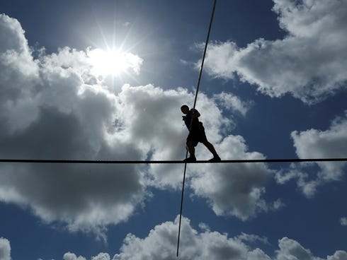 High wire performer Nik Wallenda practices June 18 in Sarasota, Fla.