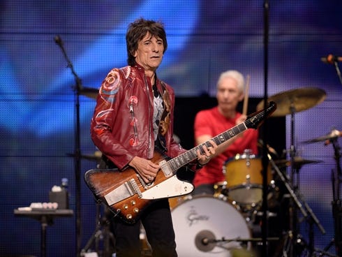 Ronnie Wood and Charlie Watts of The Rolling Stones perform the final show of the U.S. leg of their 50th-anniversary tour, and possibly their last show as a group, in the USA.