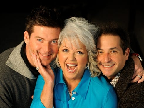 Paula Deen poses with sons Jamie (left) and Bobby (right) on Jan. 16, 2012.