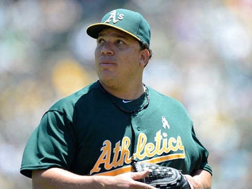 Oakland pitcher Bartolo Colon served a 50-game ban for a positive test and is  10-2 with a 2.93 ERA this season.