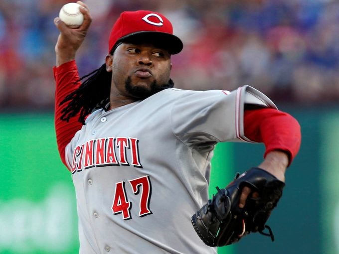Reds starting pitcher Johnny Cueto went on the 15-day disabled list -- this third DL stint this season -- because of issues with a lat muscle.