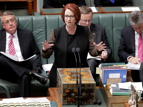 Australian Prime Minister Julia Gillard speaks in parliament in Canberra on Wednesday.