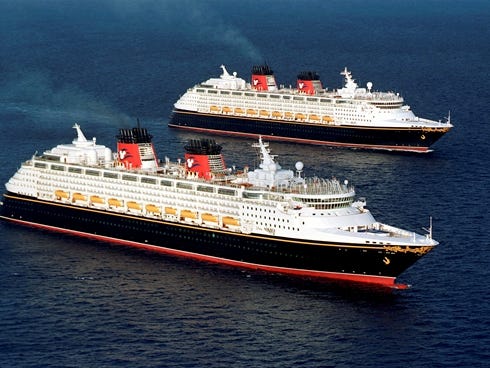 Disney Cruise Line's Disney Magic and Disney Wonder sailing together.