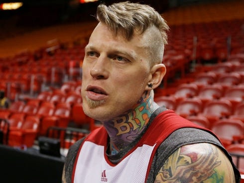 Jun 7, 2013; Miami, FL, USA;  Miami Heat power forward Chris Andersen addresses the media prior to practice at the American Airlines Arena. Mandatory Credit: Derick E. Hingle-USA TODAY Sports