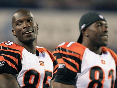 ORG XMIT: USPW-22810441AL Aug 28, 2010; Orchard Park, NY, USA; Cincinnati Bengals wide receiver Chad Ochocinco (85) and wide receiver Terrell Owens (81) on sideline against the Buffalo Bills at Ralph Wilson Stadium. Bills beat the Bengals 35-20. Mand