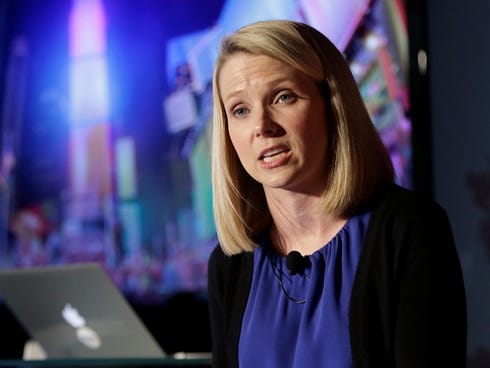 Yahoo CEO Marissa Mayer speaks during a news conference in New York.