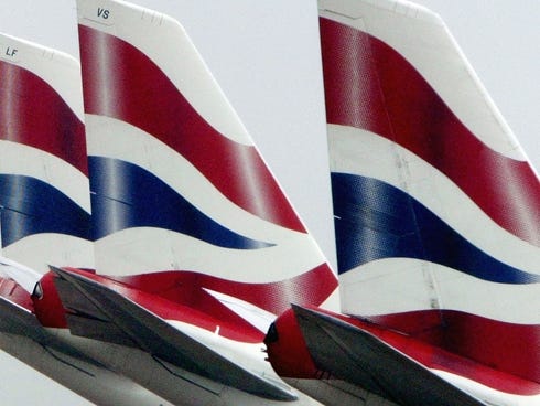 British Airways aircraft are seen at Heathrow airport on May 16, 2003 in London.