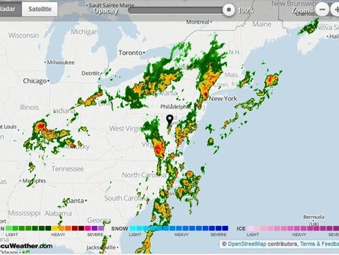 A screenshot of USA TODAY's weather page shows storms in the East on July 1, 2013.