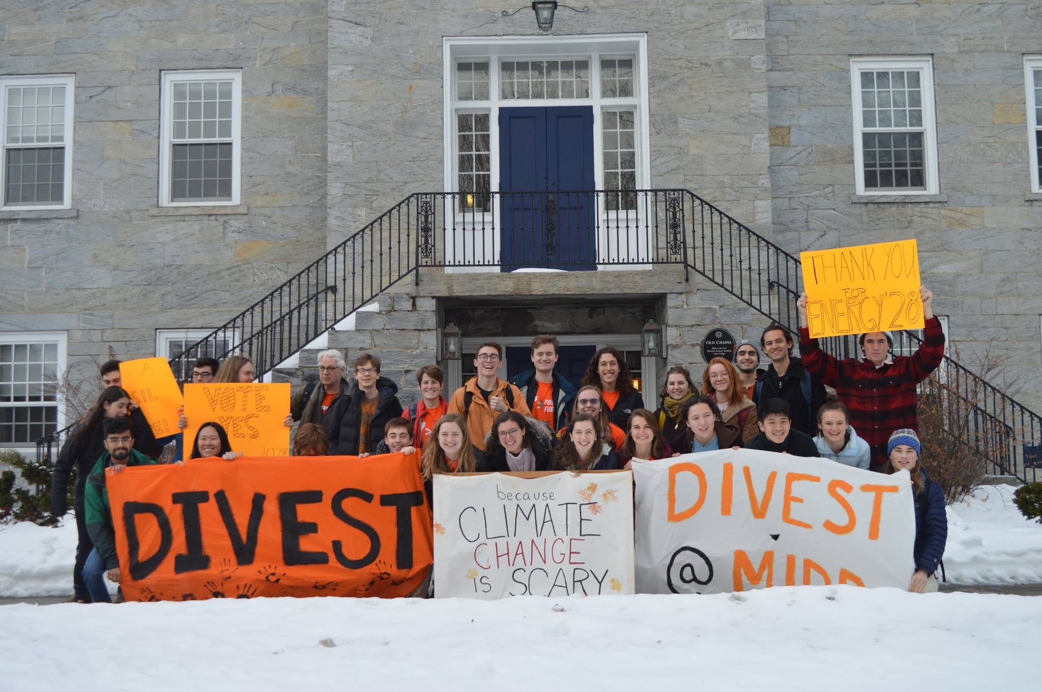 members of the student group divest middlebury, pictured outside