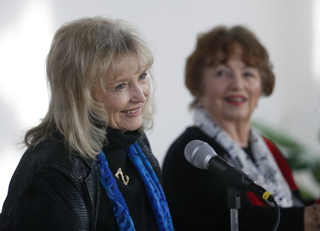 Caroline Grims who played Zuzu Bailey "It's a wonderful life" During a press conference in 2016 at the Wesrian Chapel in Seneca Falls, NY.