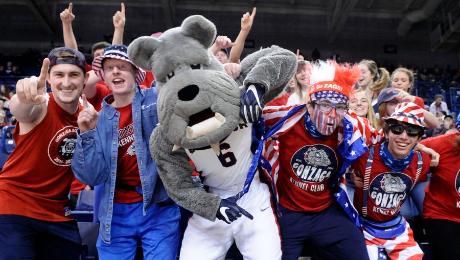 Gonzaga Bulldogs mascot Spike poses for a photo prior to a game against the San Francisco Dons at McCarthey Athletic Center.