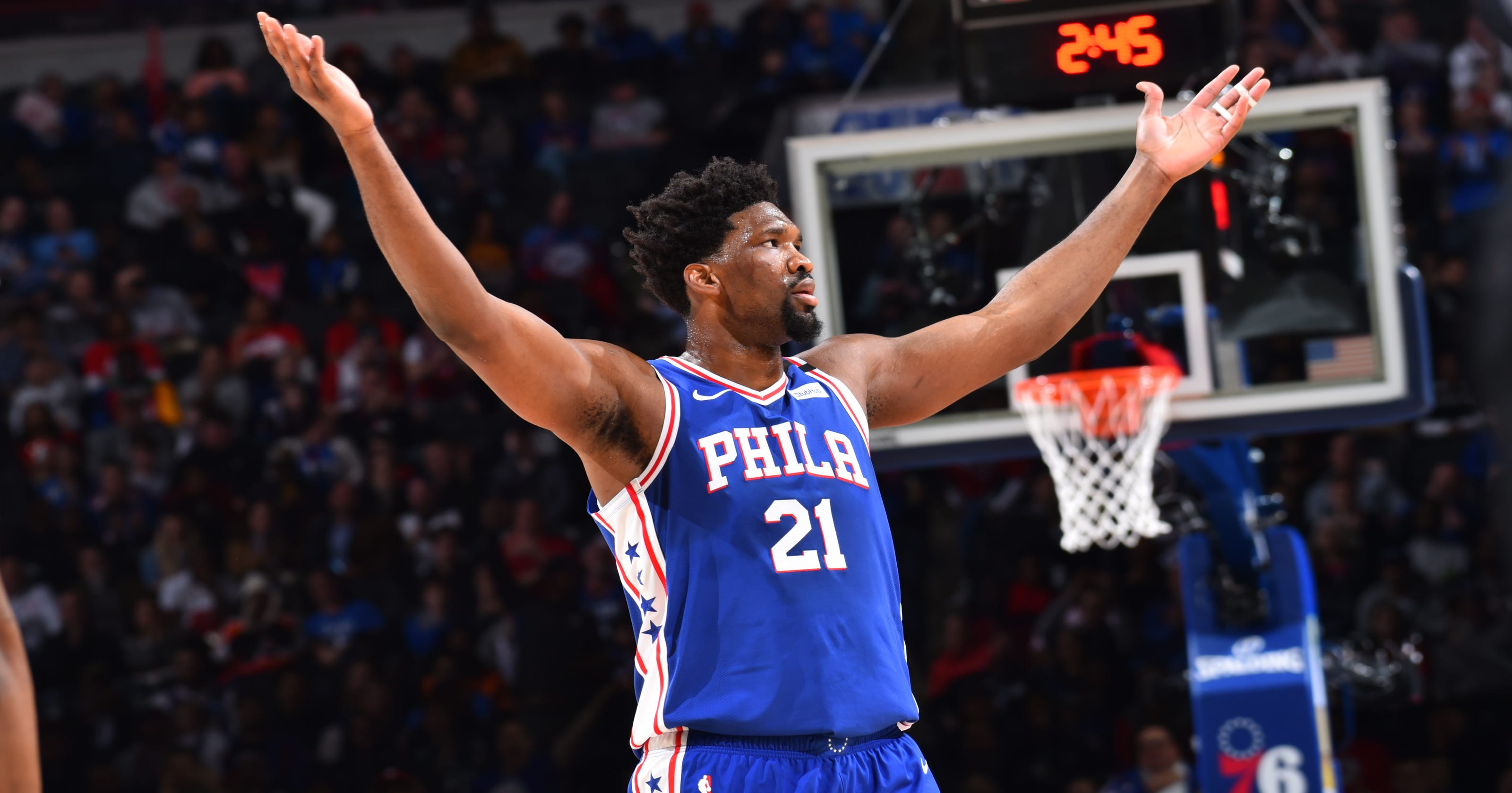 Joel Embiid Scores Career High 49 76ers Beat Hawks 129 112