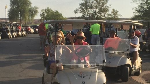 Golfers set out before teeing off at the 2016 Chamber of Commerce Golf Tournament at Wolf Creek. This year's tournament will be a two-day event at the Oasis Palmer golf course starting Friday at 4 p.m. with a "Horse Race" scramble and cocktail hour.