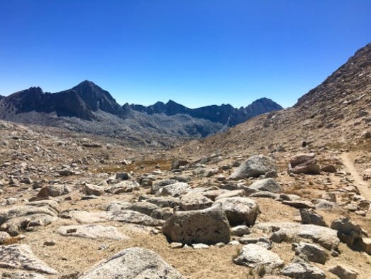 Looking back toward Upper Dusy Basin from Bishop Pass.