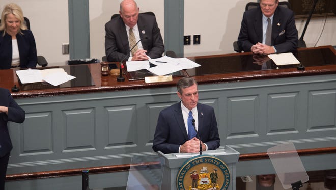 Governor John Carney gives his State of the State Address in the House Chambers.