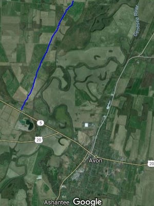 River Road (in blue) in Livingston County.