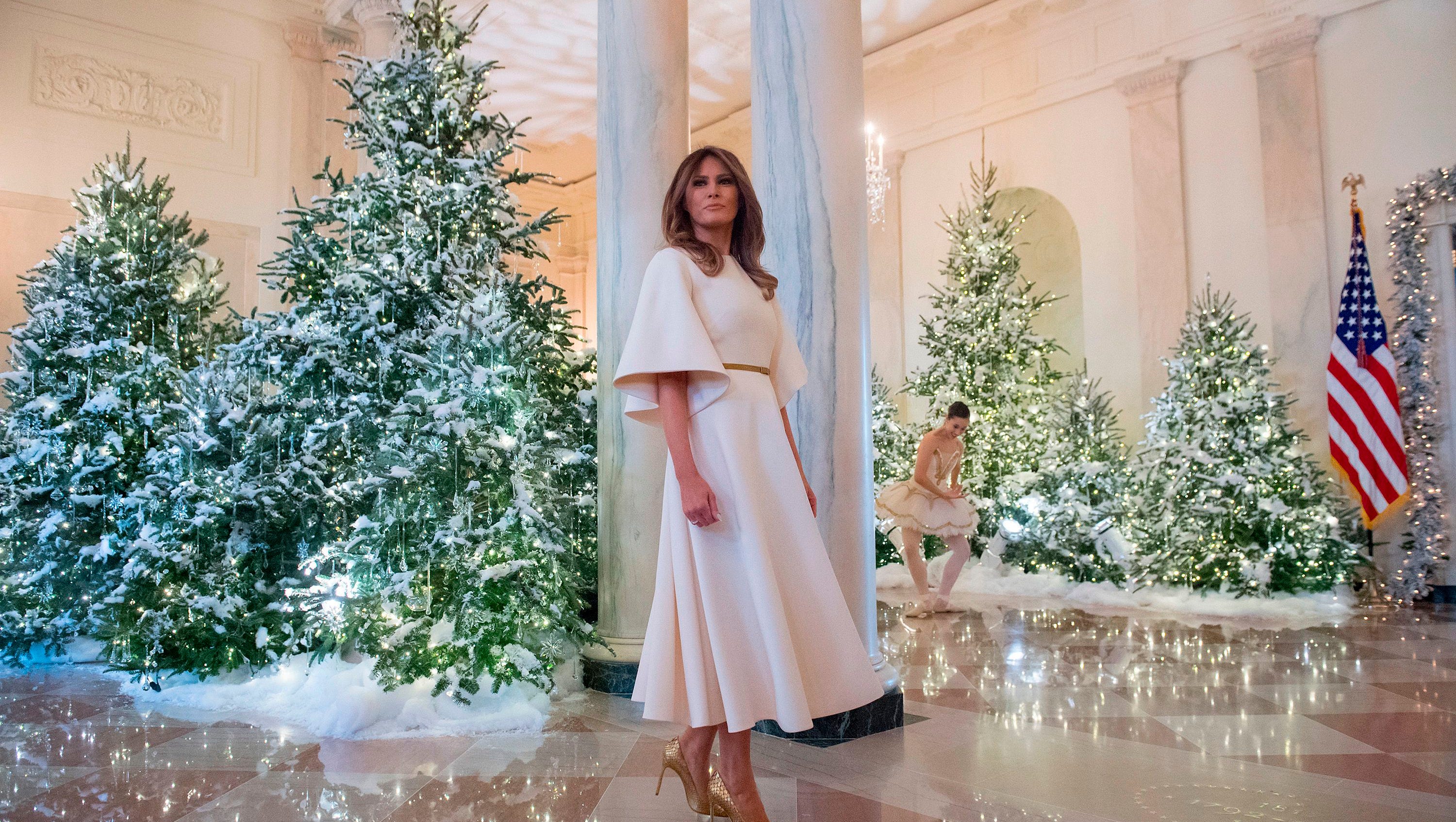 First Lady Melania Trump Goes With Classic Traditional Christmas Decor